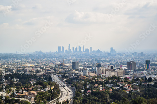 Good sunny day in downtown Los Angeles, California. Aerial view of Los angeles city from Runyon Canyon park Mountain View © ivandancom