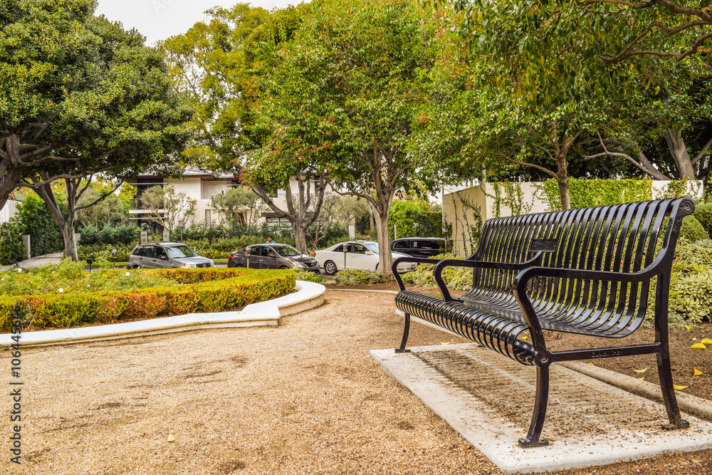 black metal bench Beverly Gardens Park