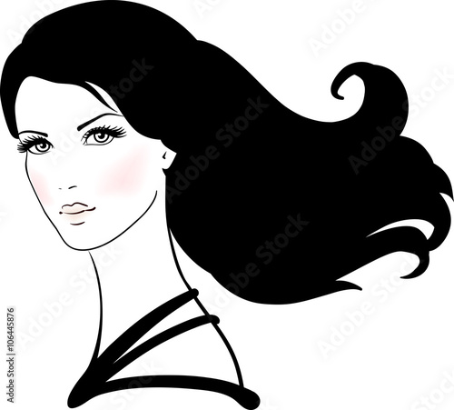 Beautiful young woman with long black hair