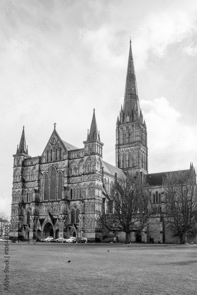 Salisbury Cathedral West Front black and white photography
