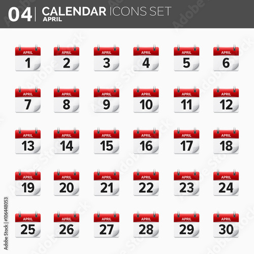 Vector illustration. Calendar icons set. Date and time. April.