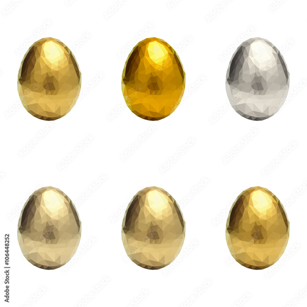 Gold and silver Easter eggs. Decorative vector elements.