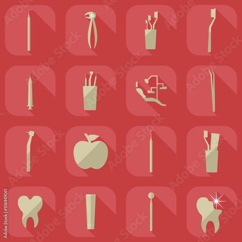 Flat concept, set modern design with shadow dentist tools