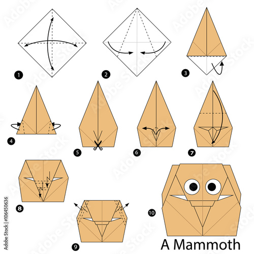step by step instructions how to make origami A Mammoth.