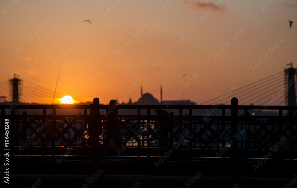 Sunset view from the Galata bridge in Istanbul
