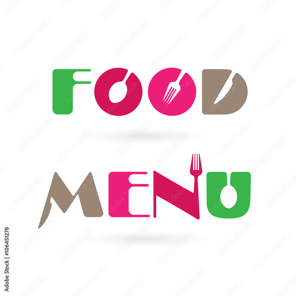 Creative food meun word logo elements design with spoon,knife an Creative food meun word logo elements design with spoon,knife an
