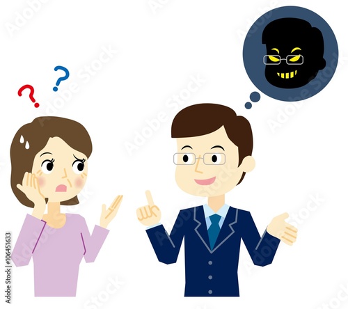 訪問詐欺業者と話をする女性