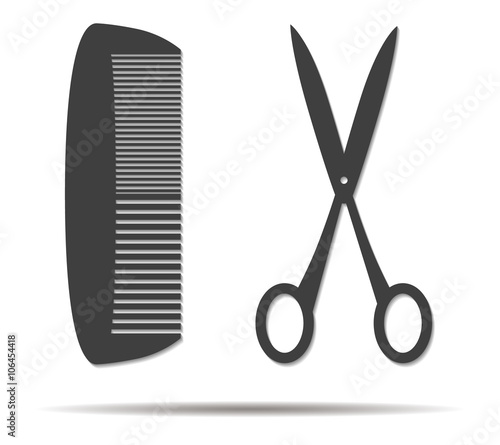 comb and scissors double shadow icon vector
