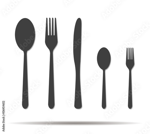five cutlery double shadow icon vector