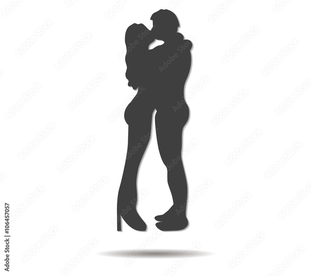 kissing couple double shadow icon vector