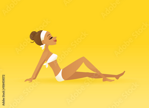 Young woman sunbathing in the golden sunlight