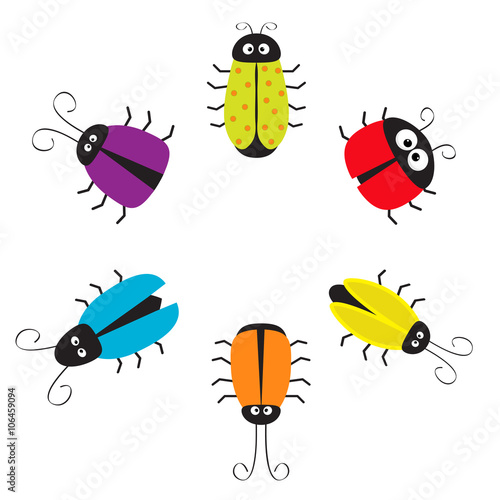 Cute bug circle round frame. Funny cartton character. Baby design. White background. Isolated. Flat design.
