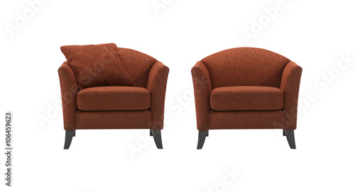 Armchair  with and without pillow  isolated on white background.  