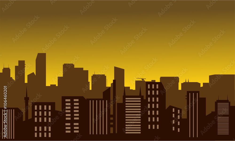 Silhouette of city at the noon