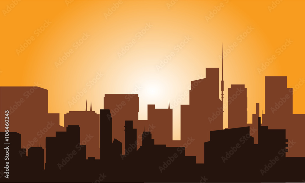 Silhouette of the city at sunset