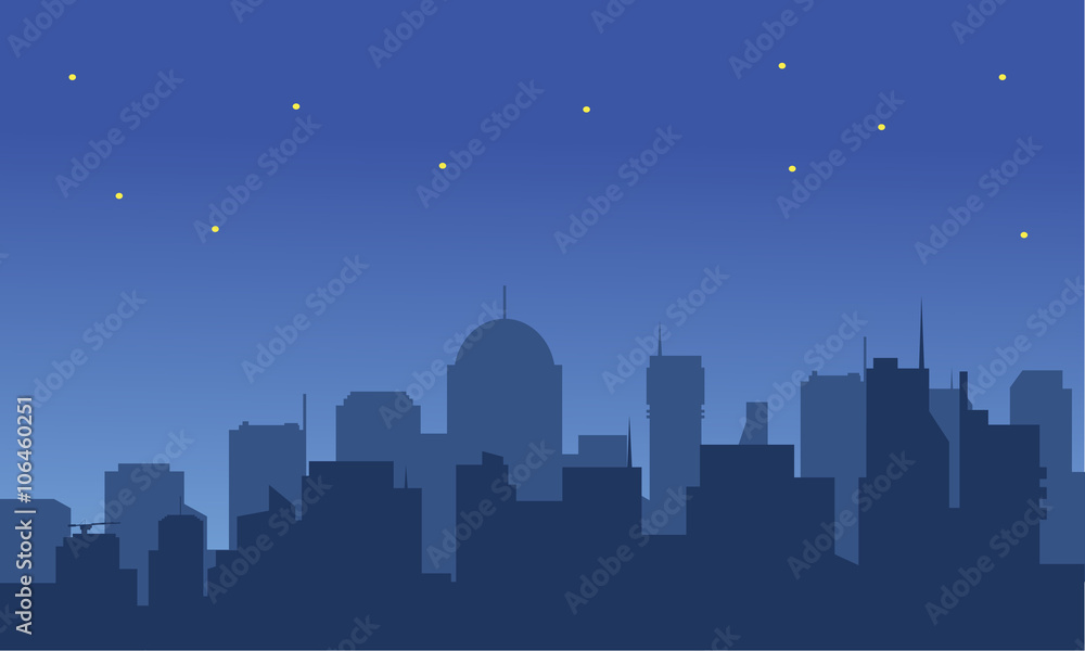 Silhouette of a big city at night