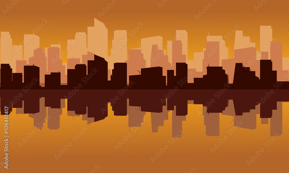 City silhouette reflections top and bottom City silhouette reflections top and bottom