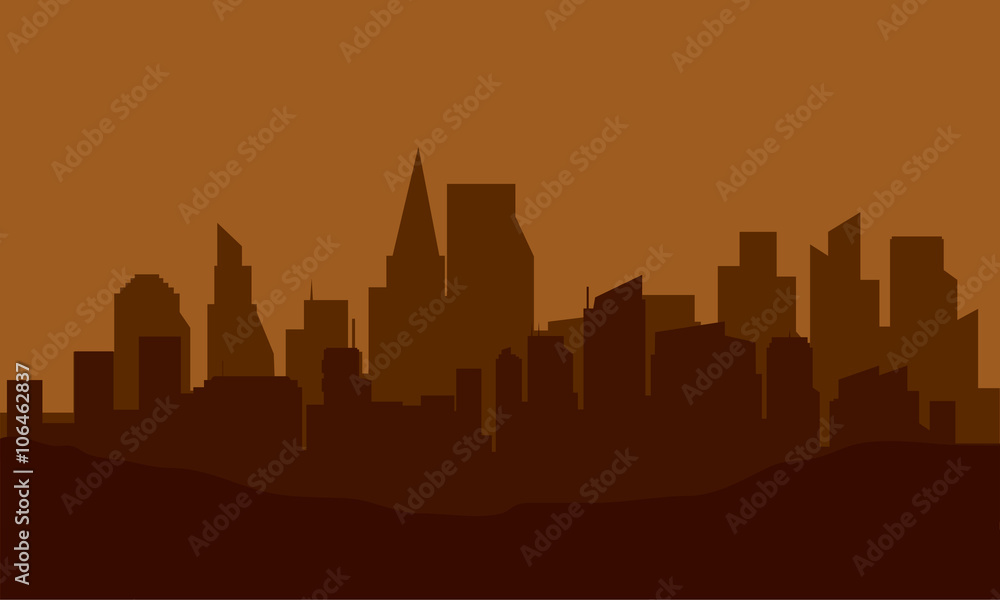 Silhouette of city on the hills