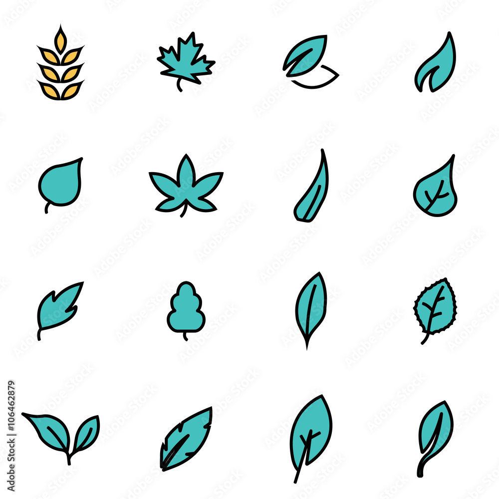 Fototapeta premium Trendy flat line icon pack for designers and developers. Vector line leaf icon set, leaf icon object, leaf icon picture, leaf image - stock vector