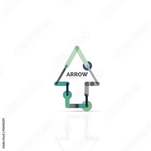 Linear arrow abstract logo, connected multicolored segments of lines in directional pointer figure