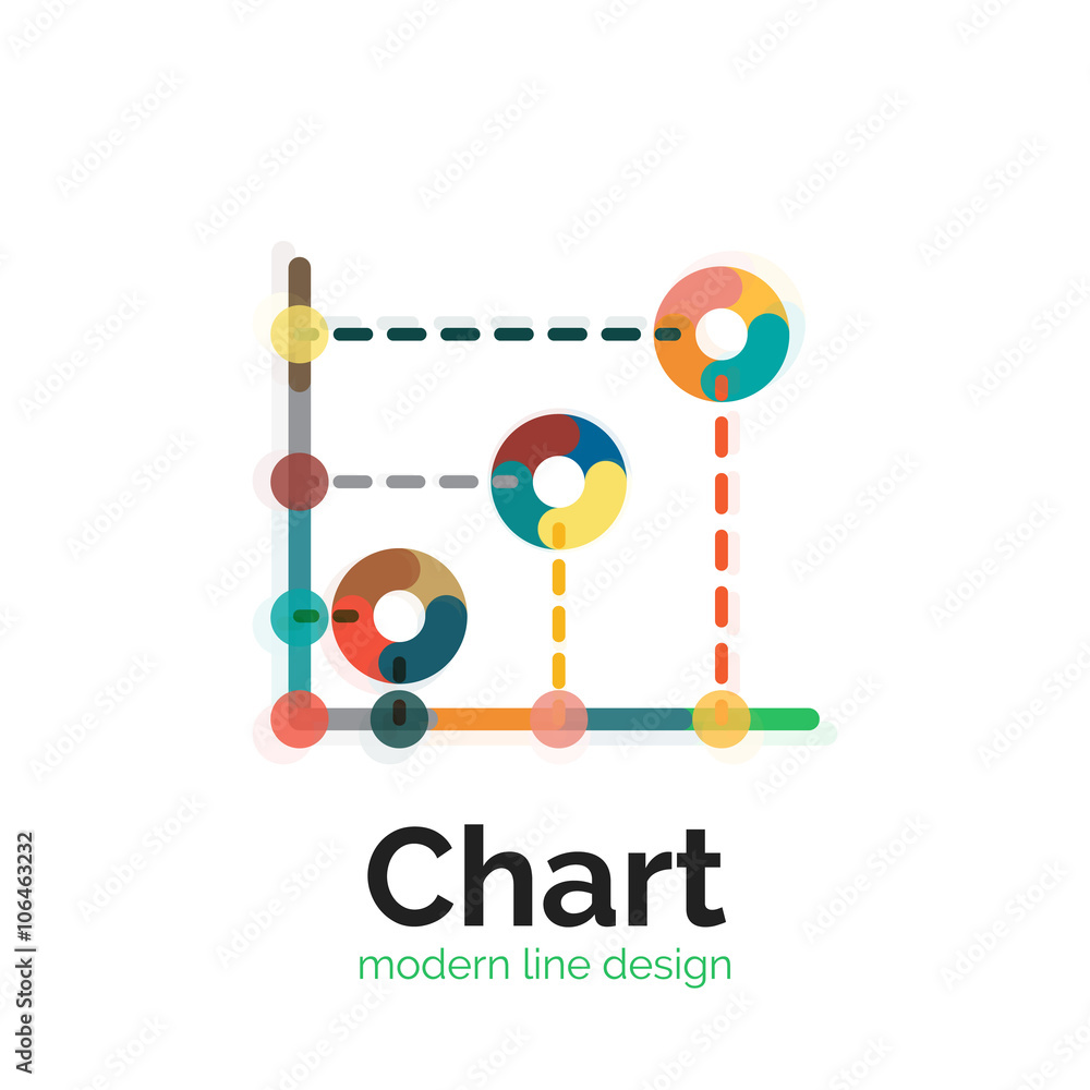 Thin line chart logo design. Graph icon modern colorful flat style Thin line chart logo design. Graph icon modern colorful flat style