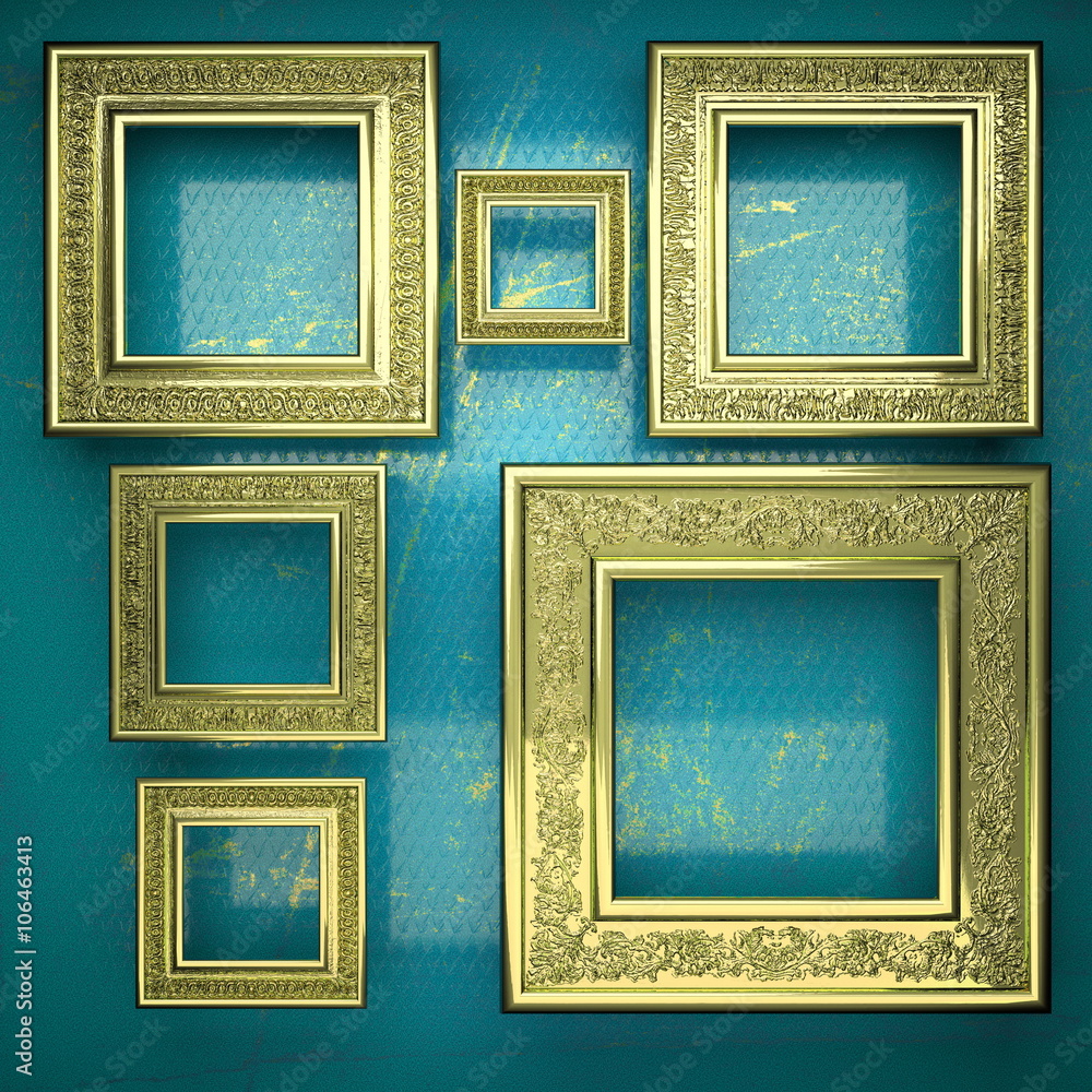 golden background painted in blue - obrazy, fototapety, plakaty 