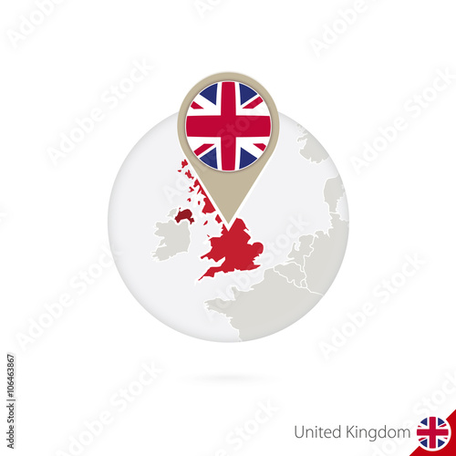 United Kingdom map and flag in circle. Map of United Kingdom. photo