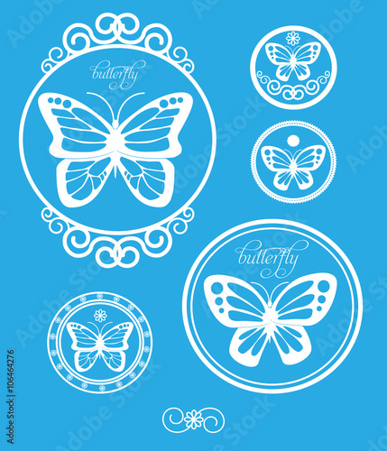 Set of vintage butterfly labels, emblems and design elements. Vector