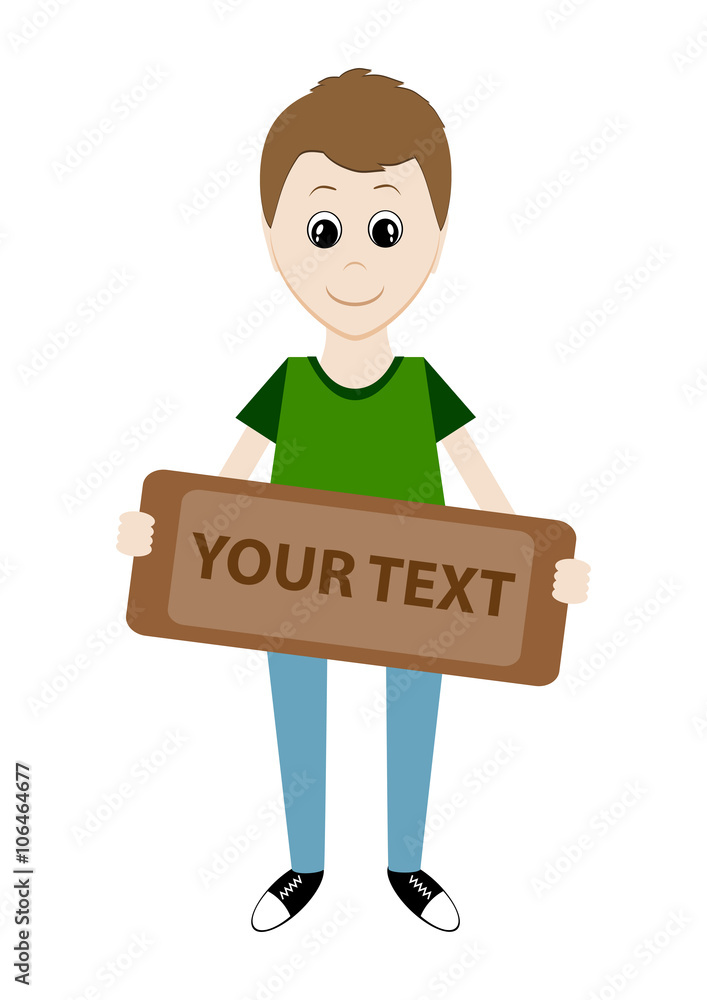 cartoon boy holding a sign for your text. Vector cartoon boy holding a sign for your text. Vector