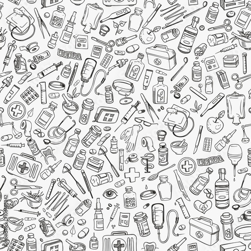 Health care hand drawn seamless background