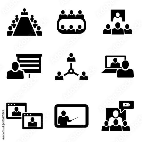 Vector Conference icons set. Business communication. Conference Icon Object, Conference Icon Picture, Conference Icon Image - stock vector