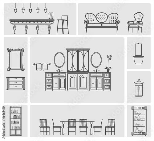 Home furniture icons set