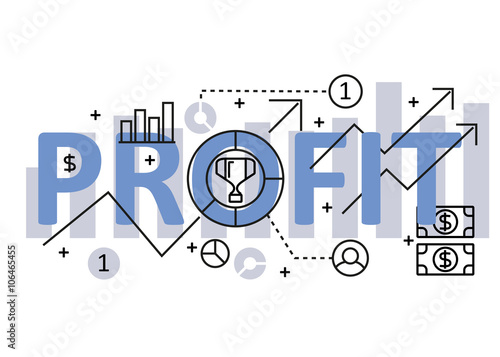 Profit concept flat line design with icons and elements. Modern profit concept vectors collection. Profit concept lettering