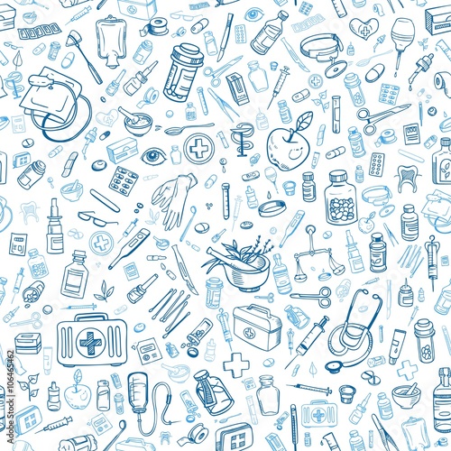 Health care hand drawn seamless background