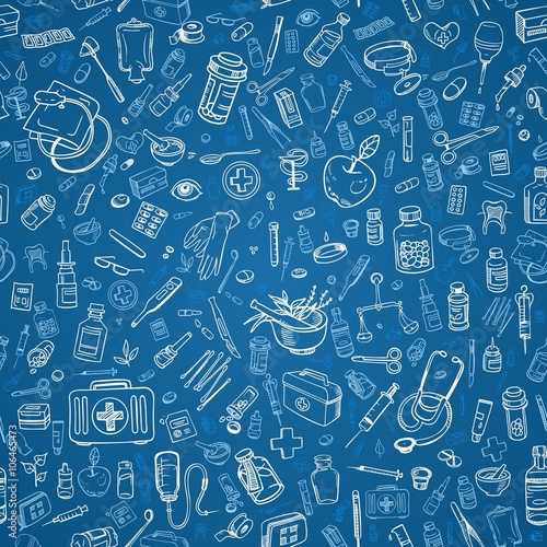 medicine doodle seamless background