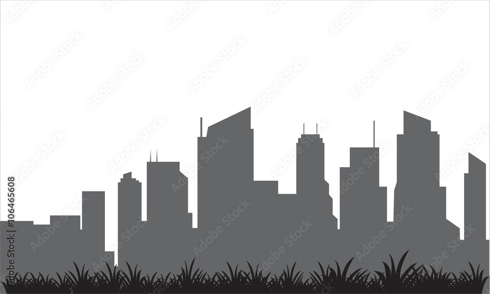 Naklejka premium Silhouette of the building and lawn