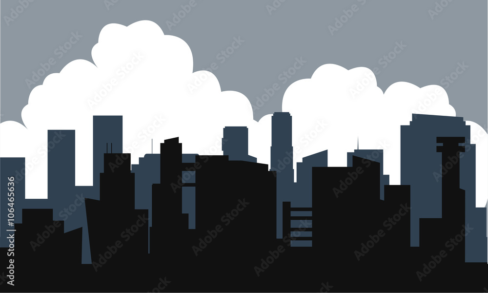 Silhouette of building and cloud