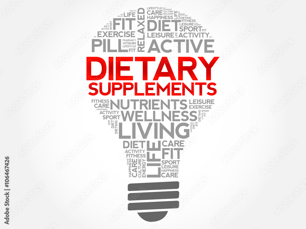 Dietary Supplements bulb word cloud, health concept background Dietary Supplements bulb word cloud, health concept background