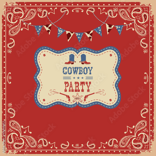 Cowboy party card with text and decorations