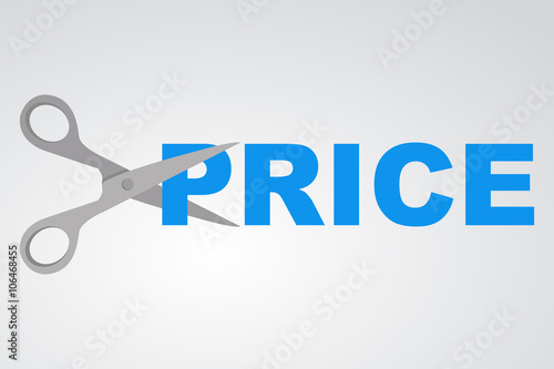 Icono plano tijeras cortando PRICE color en fondo degradado