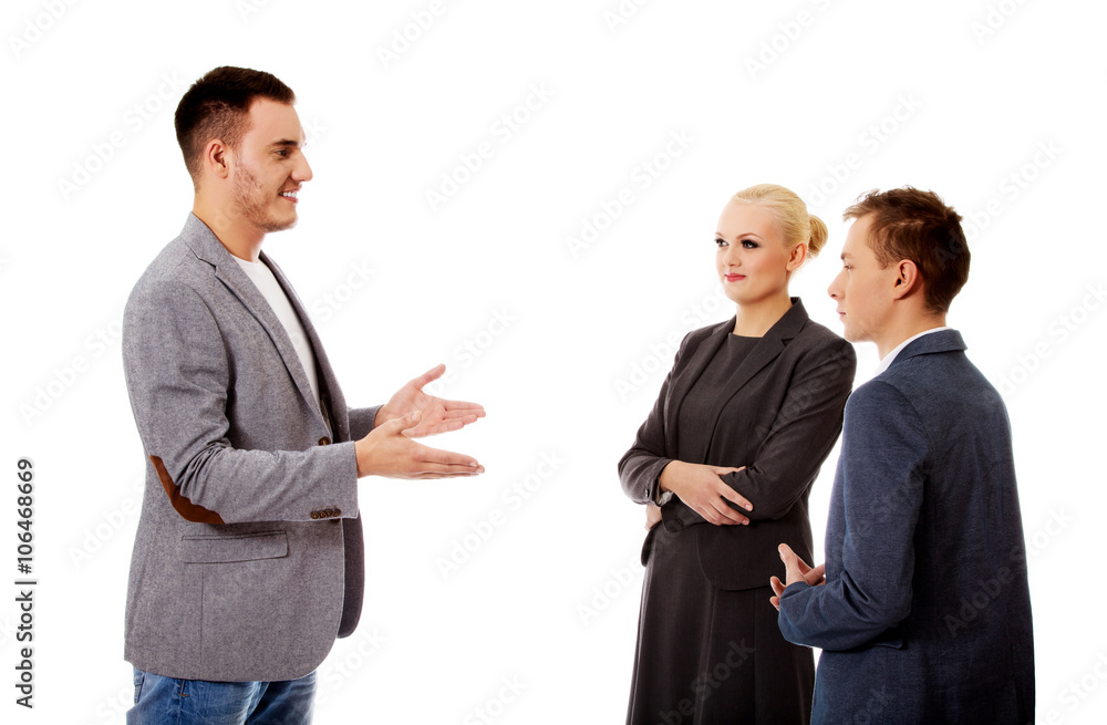 Happy business team talking together Happy business team talking together
