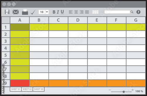 Empty table document, colorful template, vector illustration