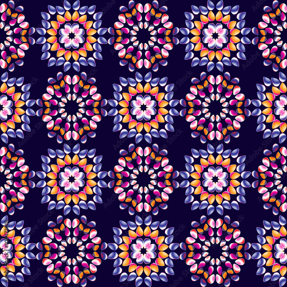 Seamless pattern with an ornament in folk style. The effect of a kaleidoscope. Vector background.