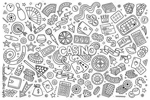 Sketchy vector hand drawn doodles cartoon set of Casino objects 