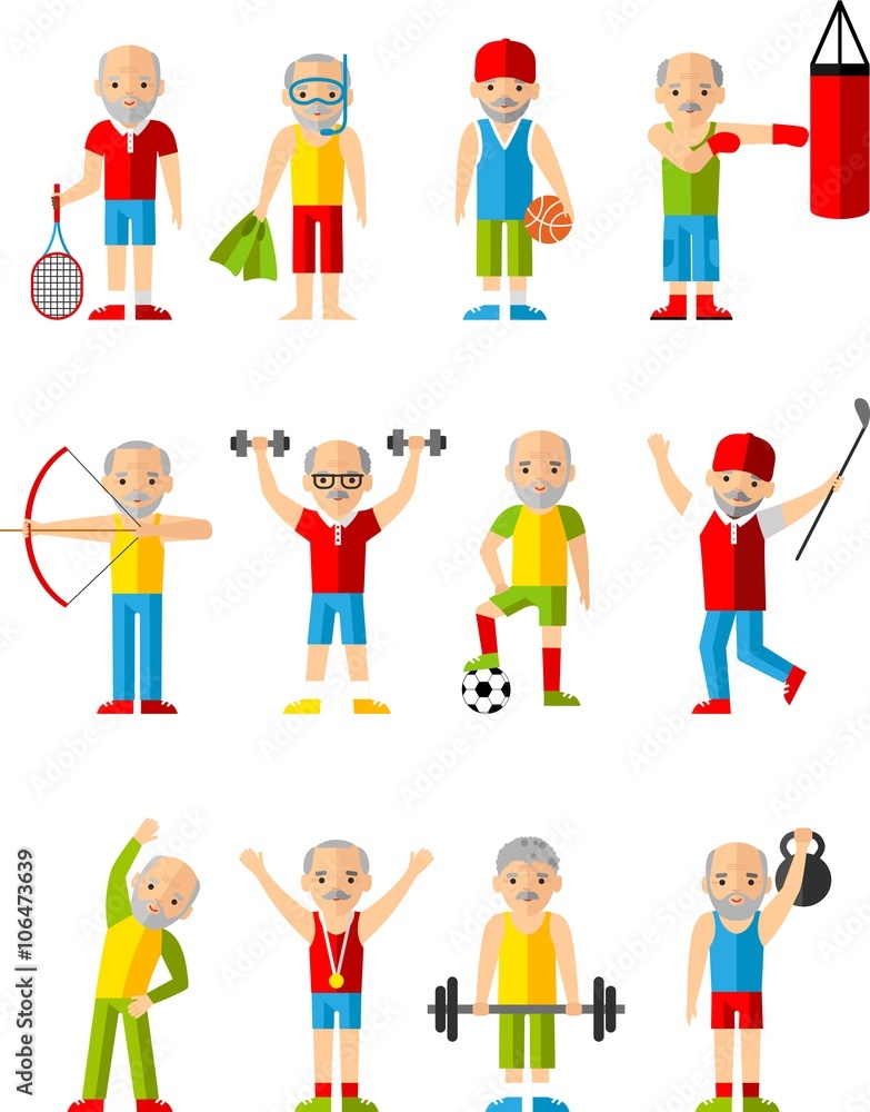 Vector illustration sport healthy leisure old african american man.