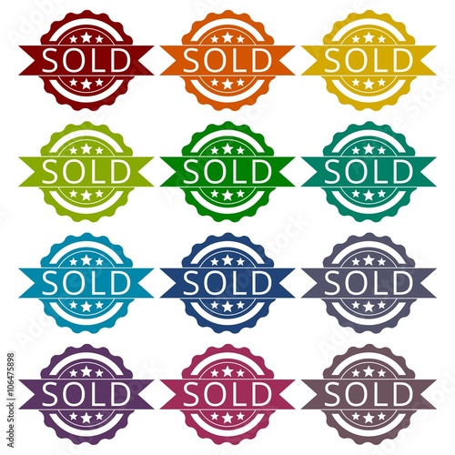 Sold sign, icons set 