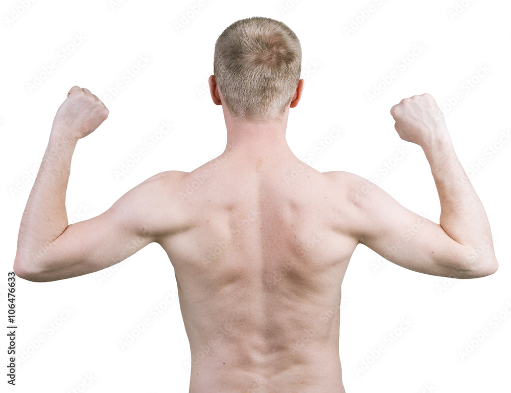 Man standing with his back against a white background Man standing with his back against a white background