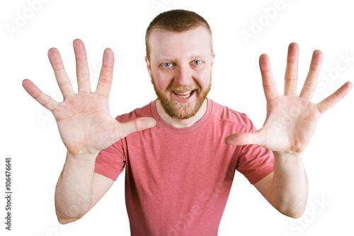 Man shows two hands with fingers photo