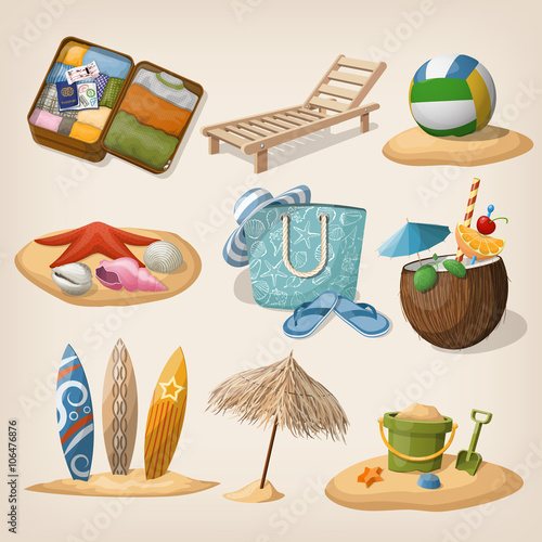Beach vacation icon set. Vector illustration