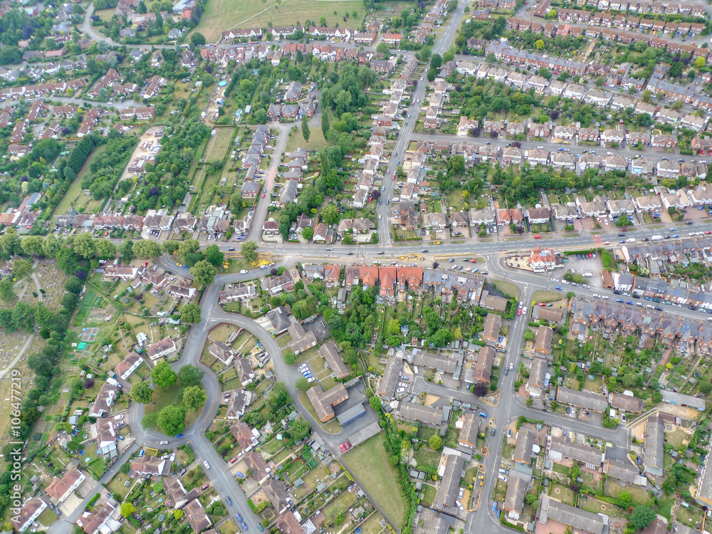 Aerial View of Town in the UK. Aerial View of Town in the UK.